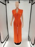 Solid Short Sleeve Wide Leg Jumpsuit BN-9421