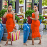 Solid Color Pleated Tube Tops Dress BY-6585