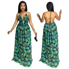 Summer Holiday Print Halter Long Dress GYLY-10197