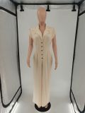 Solid Short Sleeve Wide Leg Jumpsuit BN-9421