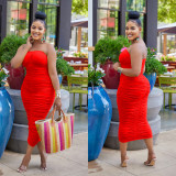 Solid Color Pleated Tube Tops Dress BY-6585