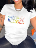Plus Size Letter Print Round Neck T-shirt GQF-0251