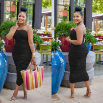 Solid Color Pleated Tube Tops Dress BY-6585