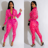 Long Sleeve Mesh Hot Drill Two Piece Pants Set BY-6549