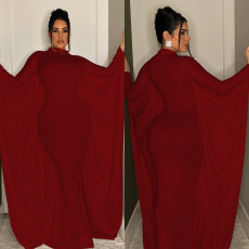 Solid Color Bat Long Sleeve Slim Maxi Dress BY-6575