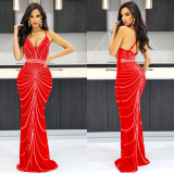 Sexy Hot Drilling Backless Sling Maxi Dress BY-6388