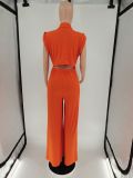 Solid Short Sleeve Wide Leg Jumpsuit BN-9421