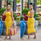 Solid Color Pleated Tube Tops Dress BY-6585