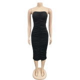 Solid Color Pleated Tube Tops Dress BY-6585