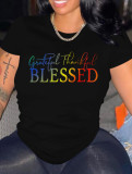 Plus Size Letter Print Round Neck T-shirt GQF-0251