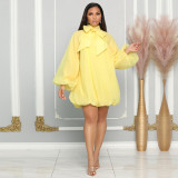 Bow Bubble Sleeve Loose Chiffon Dress MIL-L497