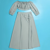 Sexy Wrap Chest Lantern Sleeve Two Piece Skirts Set NY-10518