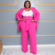 Plus Size Casual Solid Long Sleeve Tie Up Two Piece Pants Set NNWF-7904