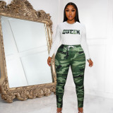 Letter Print Long Sleeve Fashion Print Pants Set XHSY-19596