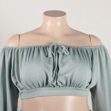 Sexy Wrap Chest Lantern Sleeve Two Piece Skirts Set NY-10518
