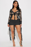 Sexy Lace Tie Up See Through Two Piece Skirts Set ME-8415