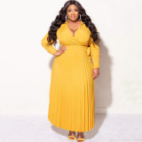 Plus Size Long Sleeve Tie Up Pleated Maxi Dress NNWF-7908