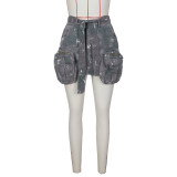 Fashion Camouflage Patchwork Big Pockets Denim Skirt ZSD-0610