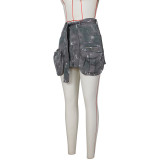 Fashion Camouflage Patchwork Big Pockets Denim Skirt ZSD-0610