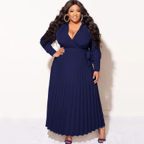 Plus Size Long Sleeve Tie Up Pleated Maxi Dress NNWF-7908