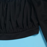 Sexy Wrap Chest Lantern Sleeve Two Piece Skirts Set NY-10518