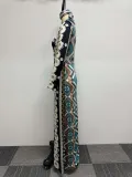 Print Lapel Neck Long Sleeve Slit Maxi Dress NY-2788