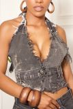 Sexy Halter Backless Denim Vest ZSD-0609