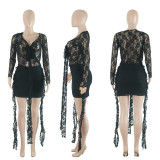 Sexy Lace Tie Up See Through Two Piece Skirts Set ME-8415