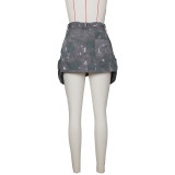 Fashion Camouflage Patchwork Big Pockets Denim Skirt ZSD-0610