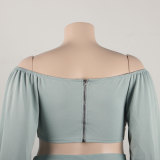 Sexy Wrap Chest Lantern Sleeve Two Piece Skirts Set NY-10518