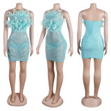 Plus Size Feather Hot Diamond Tube Tops Dress NY-2775