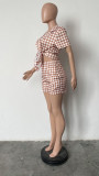 Casual Plaid Print Cardigan And Shorts 2 Piece Set HMS-5576