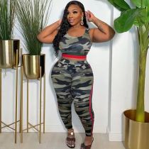Camouflage Print Tank Tops And Pants Two Piece Set XHSY-19606