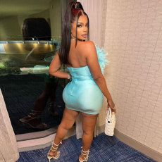 Plus Size Feather Hot Diamond Tube Tops Dress NY-2775