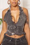 Sexy Halter Backless Denim Vest ZSD-0609