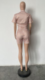 Casual Plaid Print Cardigan And Shorts 2 Piece Set HMS-5576