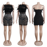 Plus Size Feather Hot Diamond Tube Tops Dress NY-2775