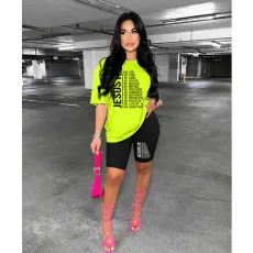 Letter Print Short Sleeve Two Piece Shorts Set HGL-9009007
