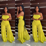 Solid Color Wrap Chest And Pants Loose 2 Piece Set BN-9435