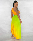 Gradient Print Slash Shoulder Hollow Out Maxi Dress GFDY-1259