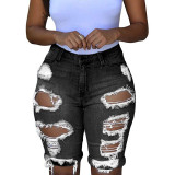 Plus Size Fashion Denim Holes Five Point Pant XCFF-8851