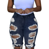 Plus Size Fashion Denim Holes Five Point Pant XCFF-8851