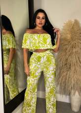 Fashion Print One Shoulder Two Piece Pants Set GYLY-10196