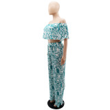 Fashion Print One Shoulder Two Piece Pants Set GYLY-10196