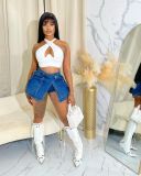 Fashion Denim Aprons Patchwork Shorts MEM-88504