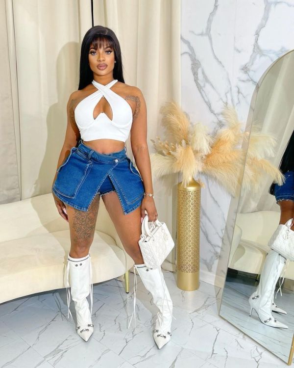 Fashion Denim Aprons Patchwork Shorts MEM-88504