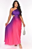 Gradient Print Slash Shoulder Hollow Out Maxi Dress GFDY-1259