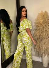 Fashion Print One Shoulder Two Piece Pants Set GYLY-10196