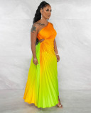 Gradient Print Slash Shoulder Hollow Out Maxi Dress GFDY-1259