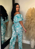 Fashion Print One Shoulder Two Piece Pants Set GYLY-10196